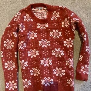 Madewell winter sweater red with white snowflakes xxs